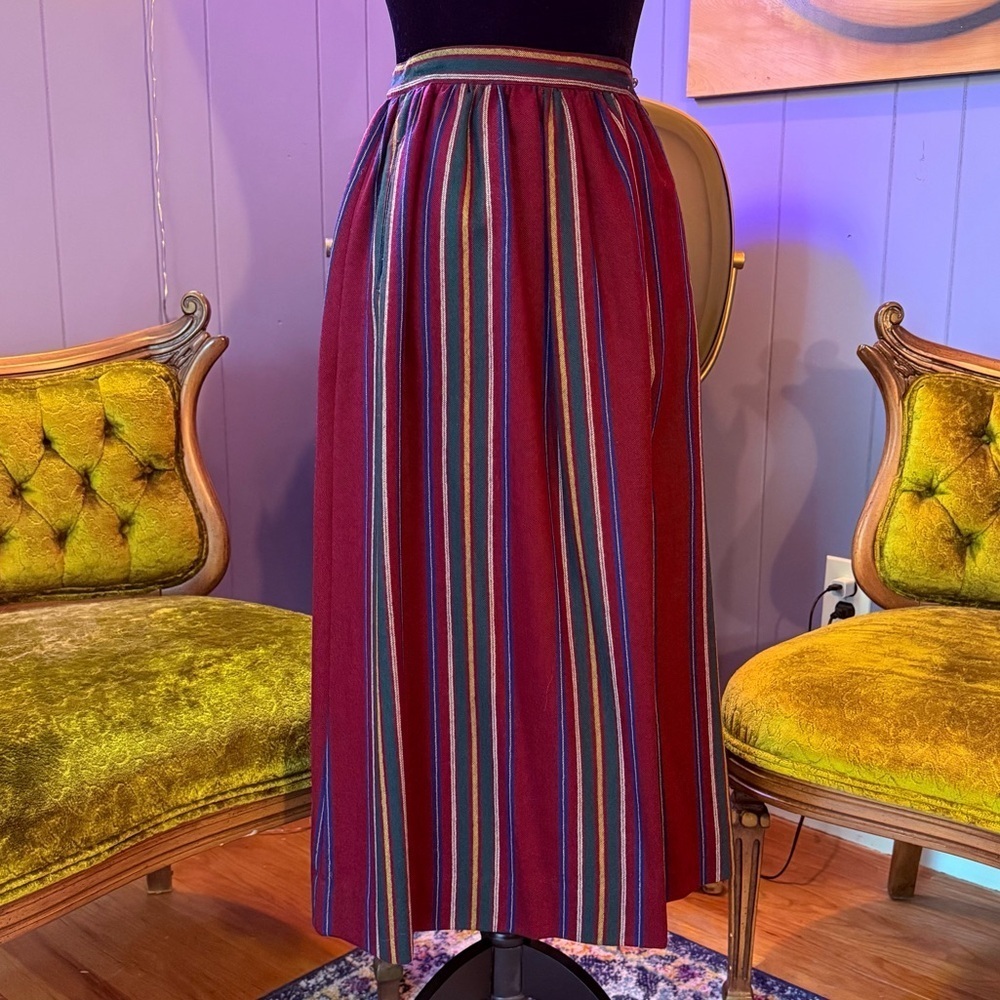 NWT Vintage 90s Wool Striped Button Down Midi Skirt Size small - Picture 11 of 11
